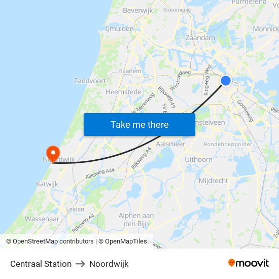 Centraal Station to Noordwijk map