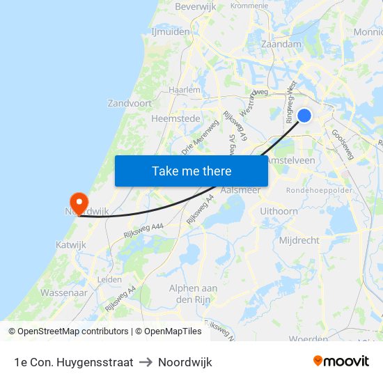 1e Con. Huygensstraat to Noordwijk map