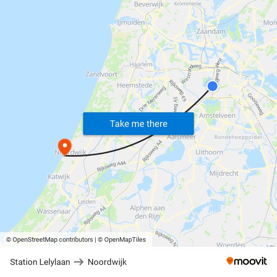 Station Lelylaan to Noordwijk map