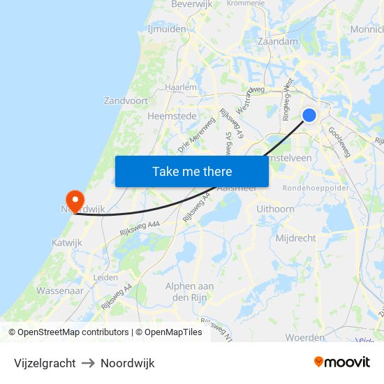 Vijzelgracht to Noordwijk map