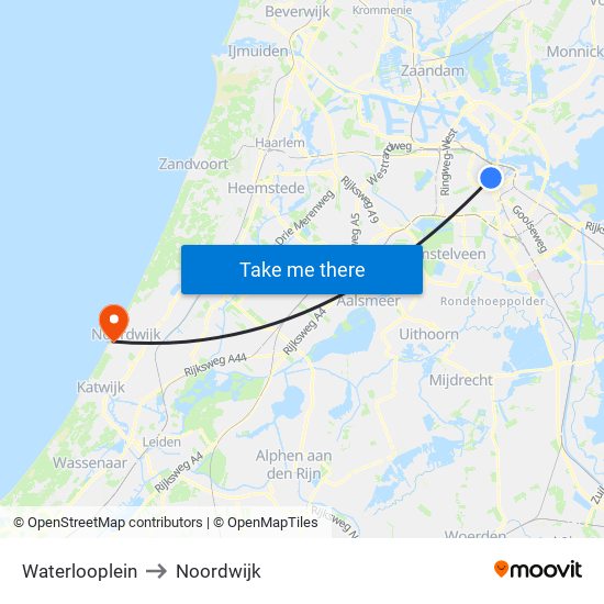 Waterlooplein to Noordwijk map
