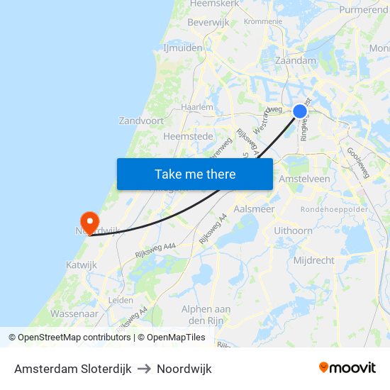 Amsterdam Sloterdijk to Noordwijk map