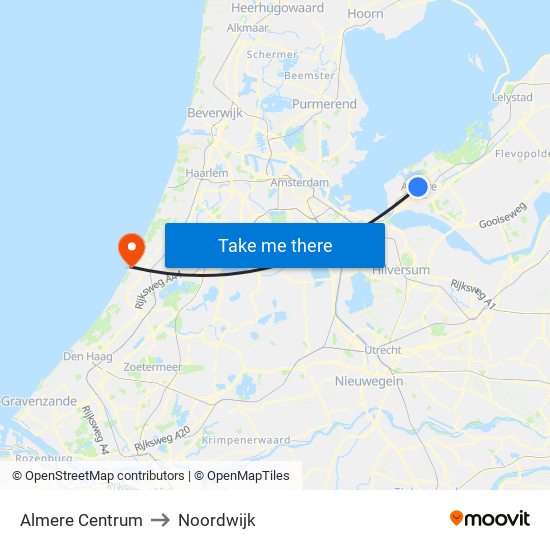 Almere Centrum to Noordwijk map