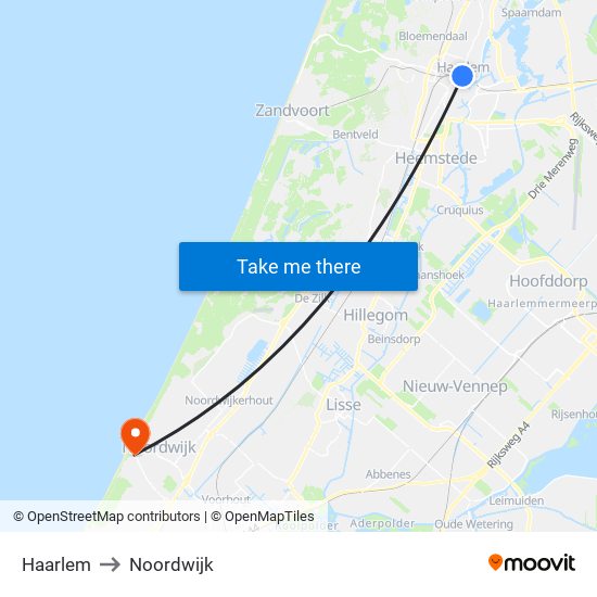 Haarlem to Noordwijk map