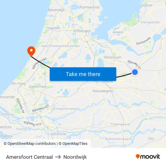 Amersfoort Centraal to Noordwijk map