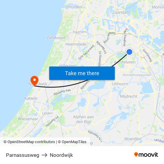 Parnassusweg to Noordwijk map