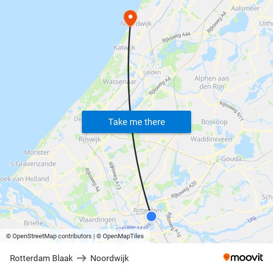 Rotterdam Blaak to Noordwijk map