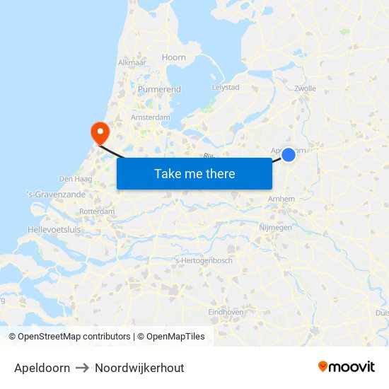 Apeldoorn to Noordwijkerhout map