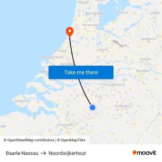 Baarle-Nassau to Noordwijkerhout map