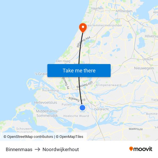 Binnenmaas to Noordwijkerhout map