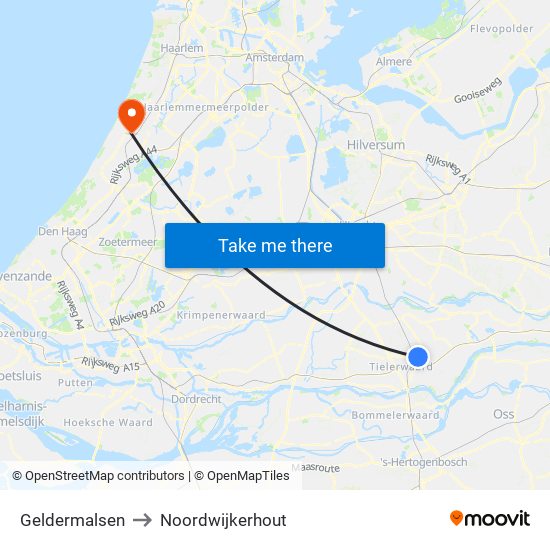 Geldermalsen to Noordwijkerhout map