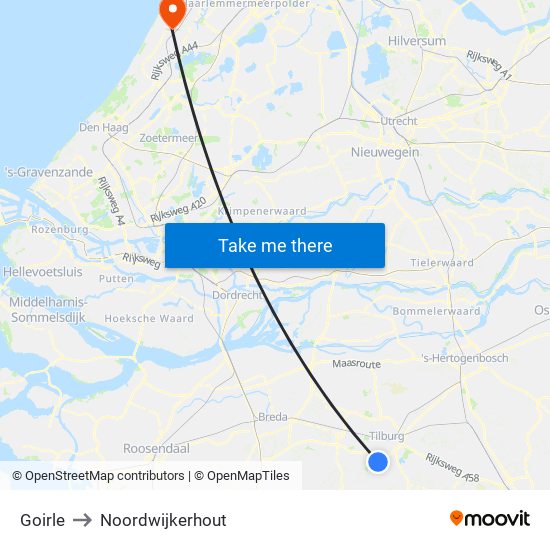 Goirle to Noordwijkerhout map