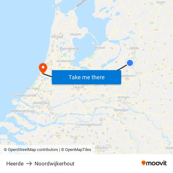 Heerde to Noordwijkerhout map