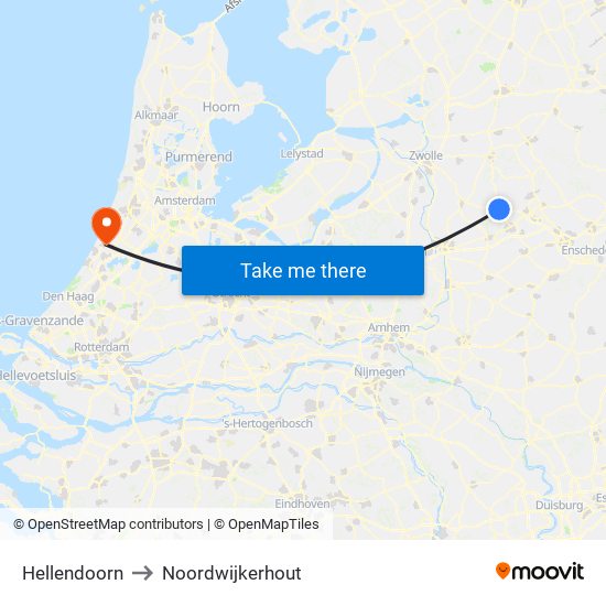 Hellendoorn to Noordwijkerhout map