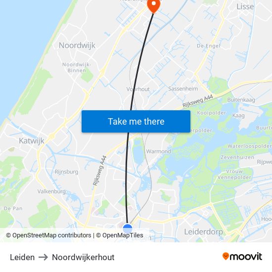 Leiden to Noordwijkerhout map