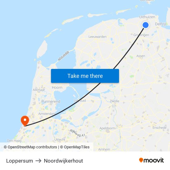 Loppersum to Noordwijkerhout map