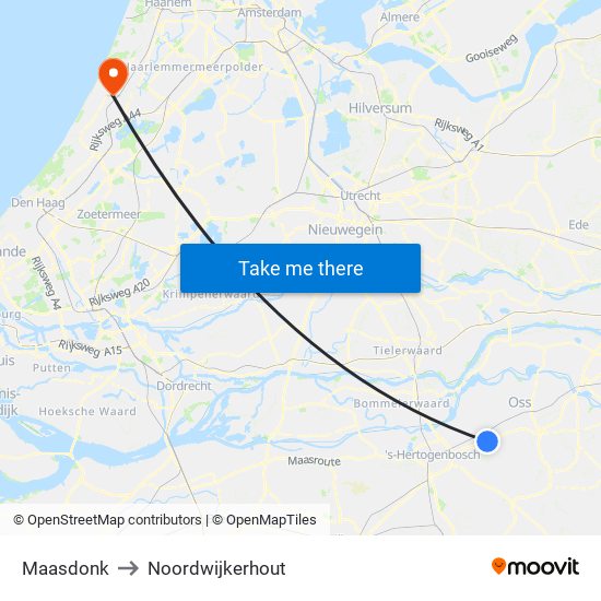 Maasdonk to Noordwijkerhout map