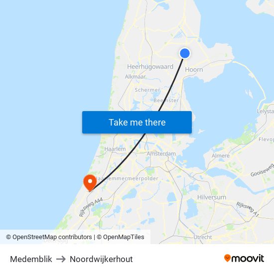 Medemblik to Noordwijkerhout map