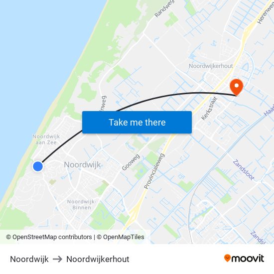 Noordwijk to Noordwijkerhout map