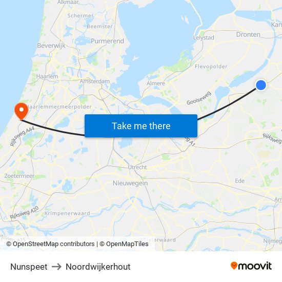 Nunspeet to Noordwijkerhout map