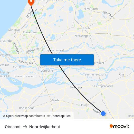 Oirschot to Noordwijkerhout map