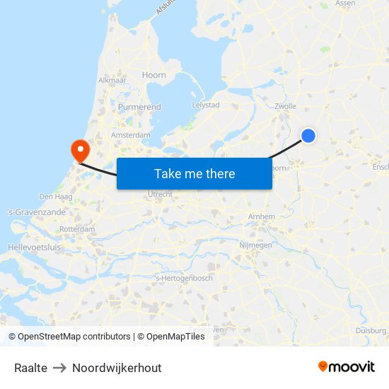 Raalte to Noordwijkerhout map
