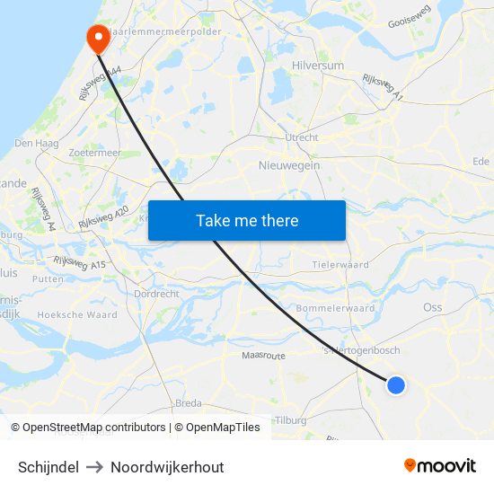 Schijndel to Noordwijkerhout map