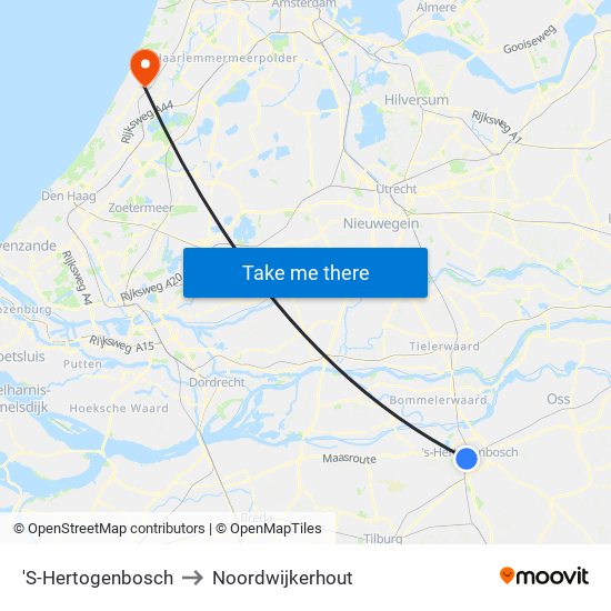 'S-Hertogenbosch to Noordwijkerhout map