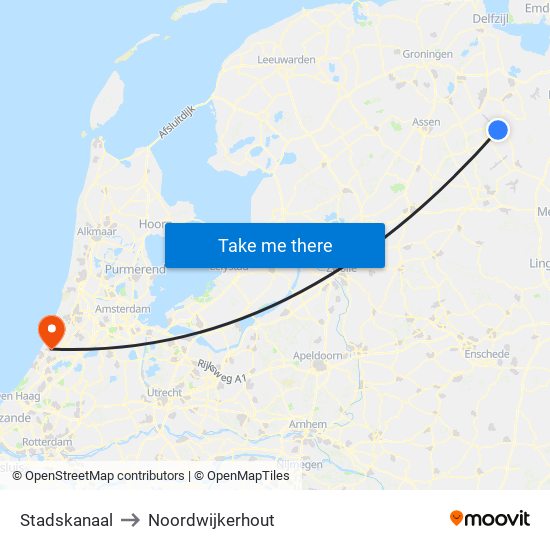 Stadskanaal to Noordwijkerhout map