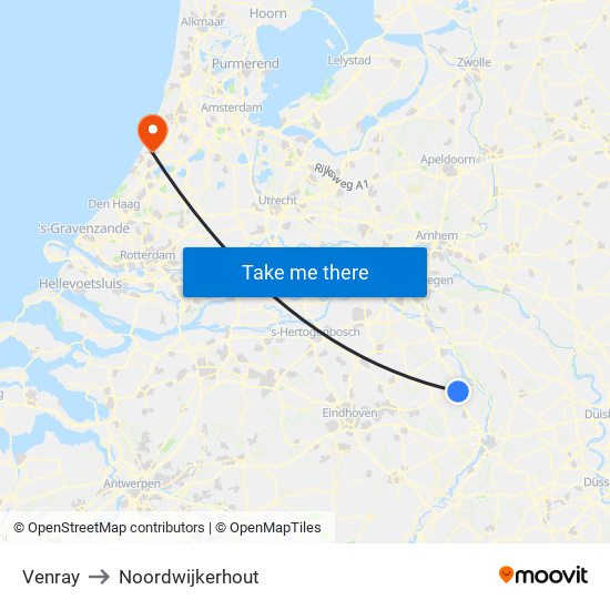 Venray to Noordwijkerhout map