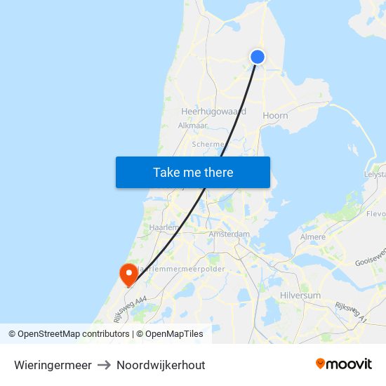 Wieringermeer to Noordwijkerhout map