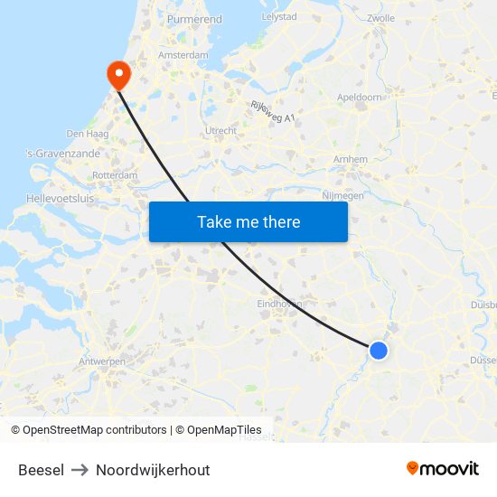 Beesel to Noordwijkerhout map