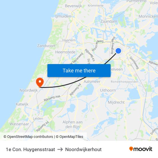 1e Con. Huygensstraat to Noordwijkerhout map