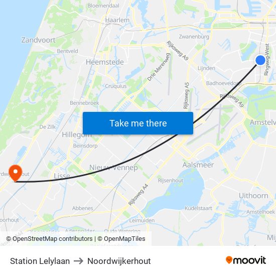 Station Lelylaan to Noordwijkerhout map