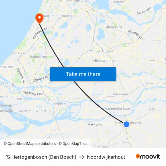 'S-Hertogenbosch (Den Bosch) to Noordwijkerhout map