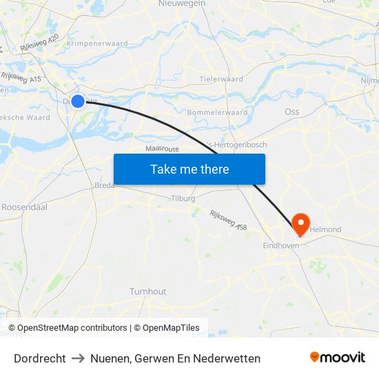 Dordrecht to Nuenen, Gerwen En Nederwetten map