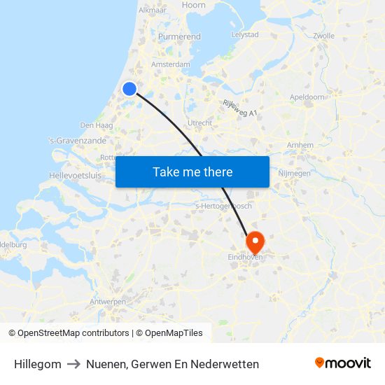 Hillegom to Nuenen, Gerwen En Nederwetten map