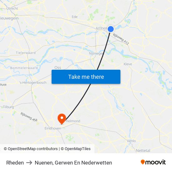 Rheden to Nuenen, Gerwen En Nederwetten map