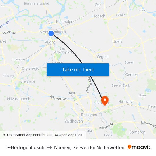'S-Hertogenbosch to Nuenen, Gerwen En Nederwetten map