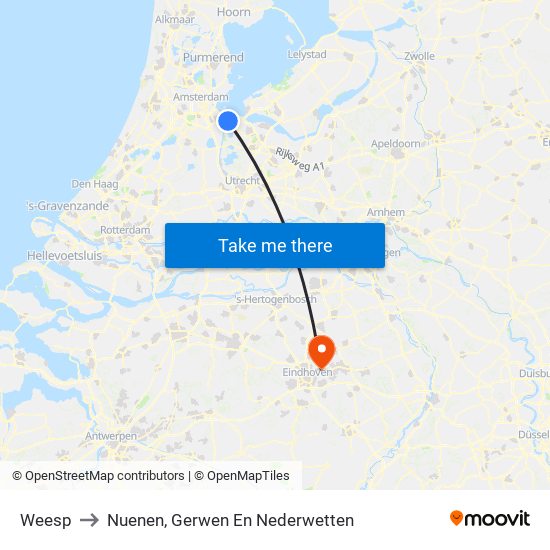 Weesp to Nuenen, Gerwen En Nederwetten map