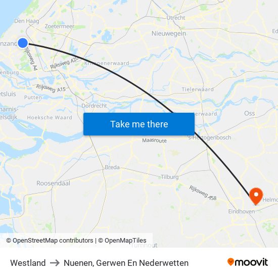 Westland to Nuenen, Gerwen En Nederwetten map