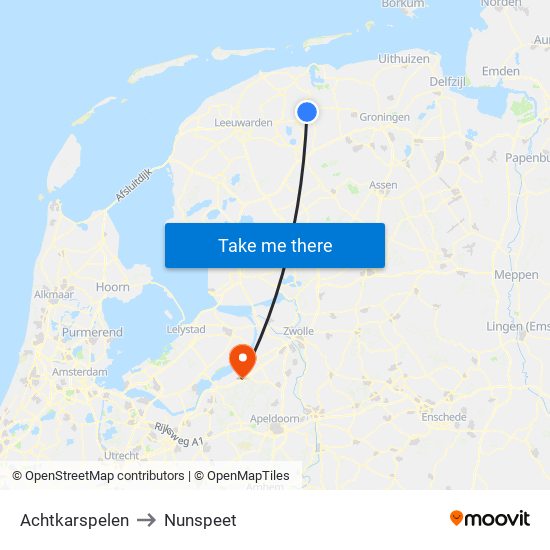 Achtkarspelen to Nunspeet map