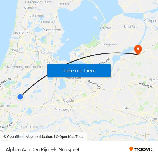 Alphen Aan Den Rijn to Nunspeet map