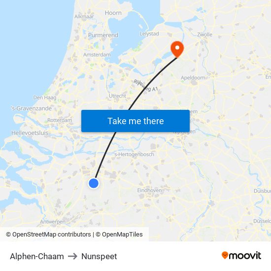 Alphen-Chaam to Nunspeet map