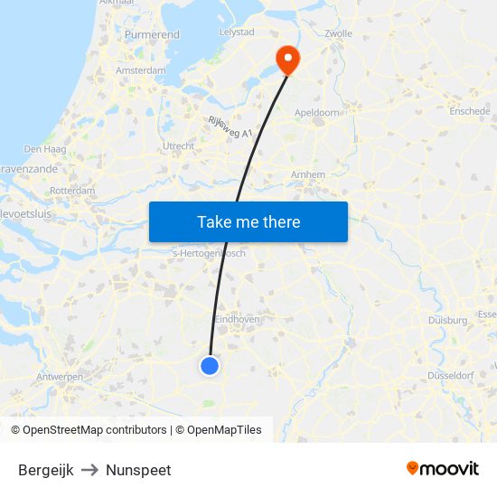 Bergeijk to Nunspeet map