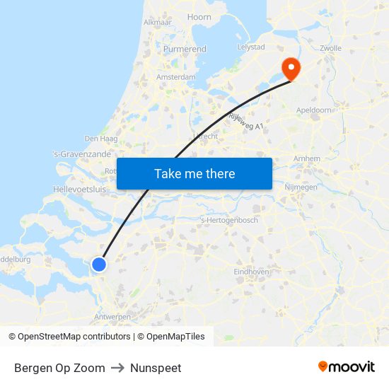 Bergen Op Zoom to Nunspeet map