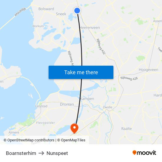 Boarnsterhim to Nunspeet map