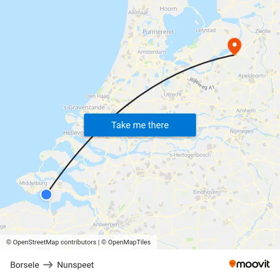 Borsele to Nunspeet map