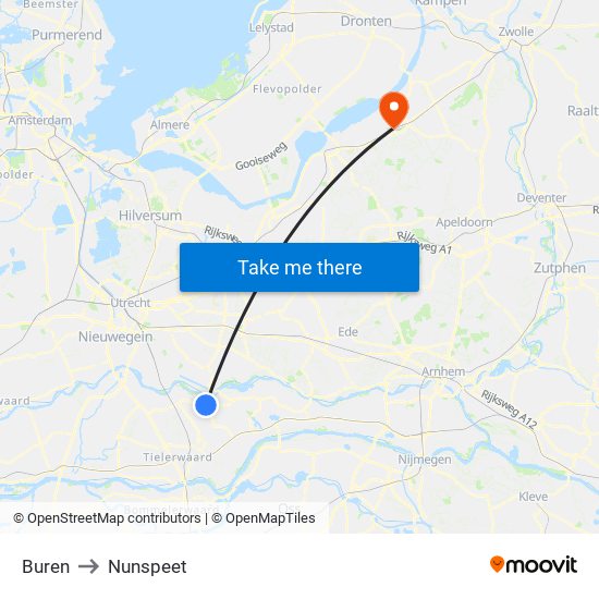 Buren to Nunspeet map