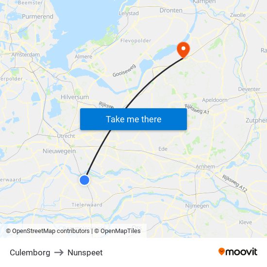 Culemborg to Nunspeet map